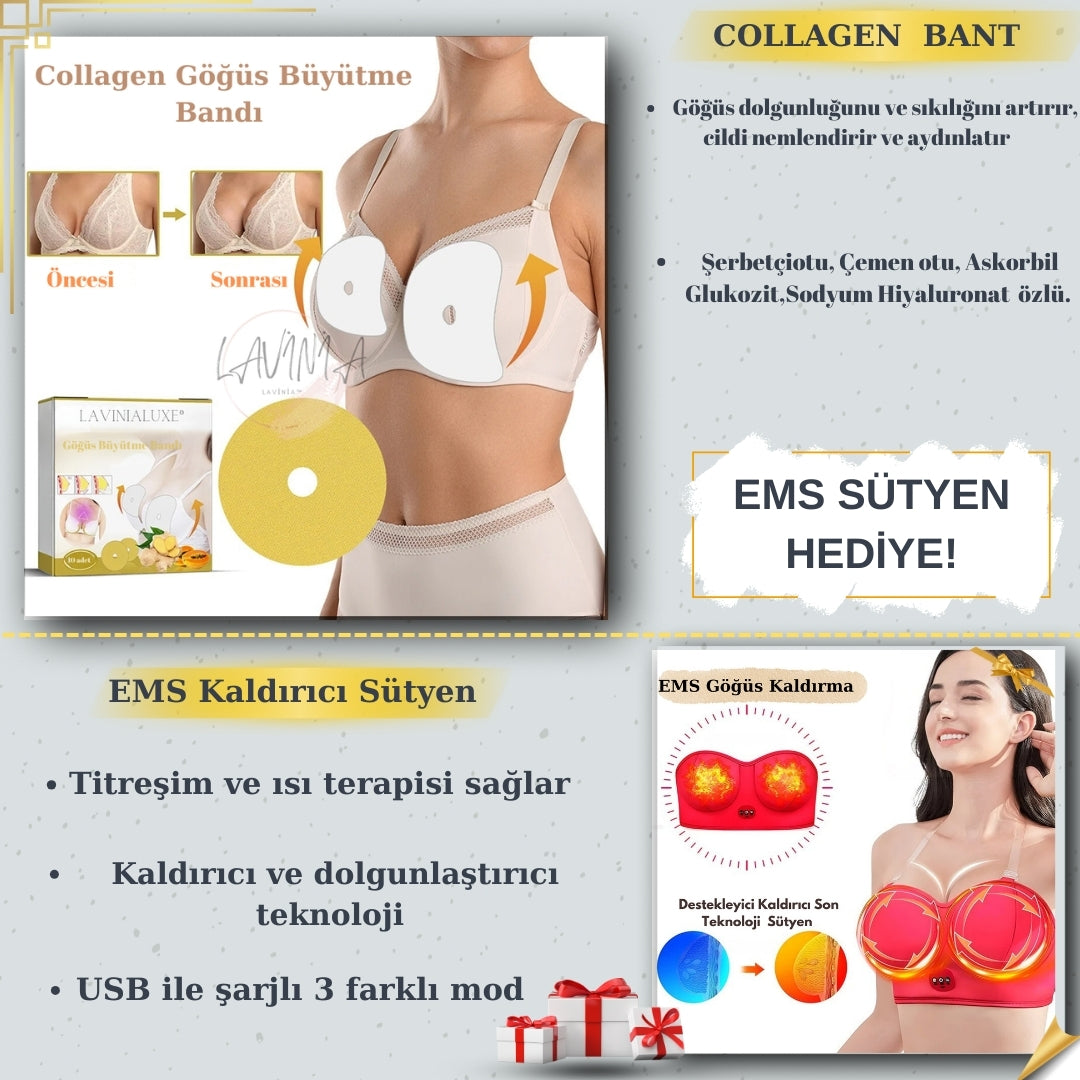 Lavinialuxe® Kollajen Göğüs Büyütme Bandı + EMS Hediye